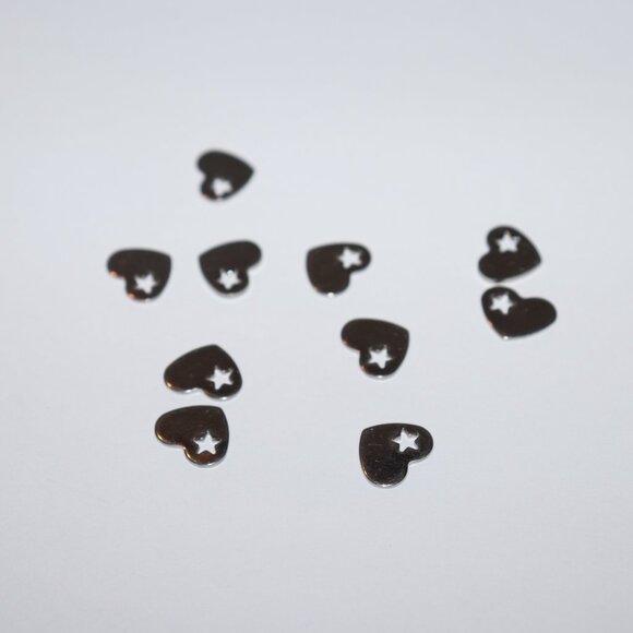 💖⭐ Lot of 10 Heart + Star Stainless Steel Charms (.5") ⭐💖 - Picture 4 of 5